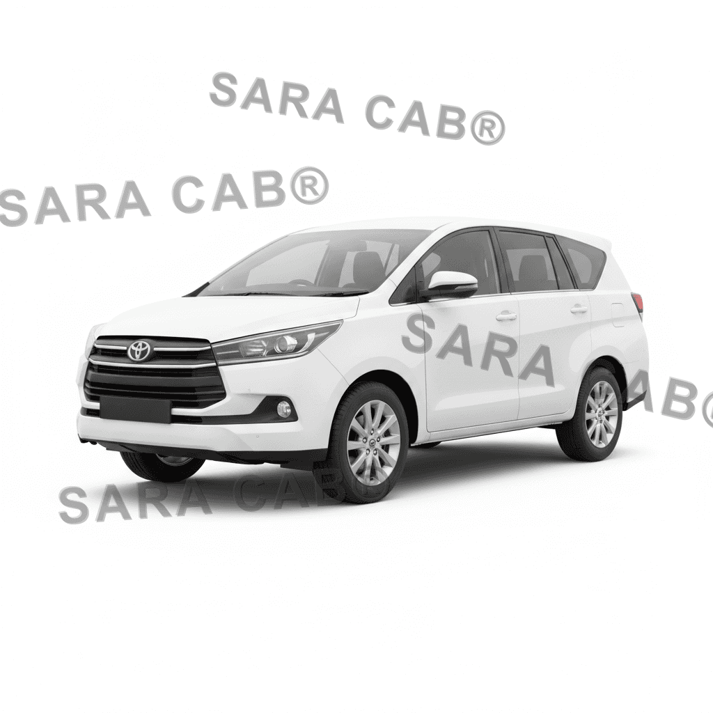 White Toyota Innova Hycross premium MPV taxi in Mysore, chauffeur-driven with SARA CAB