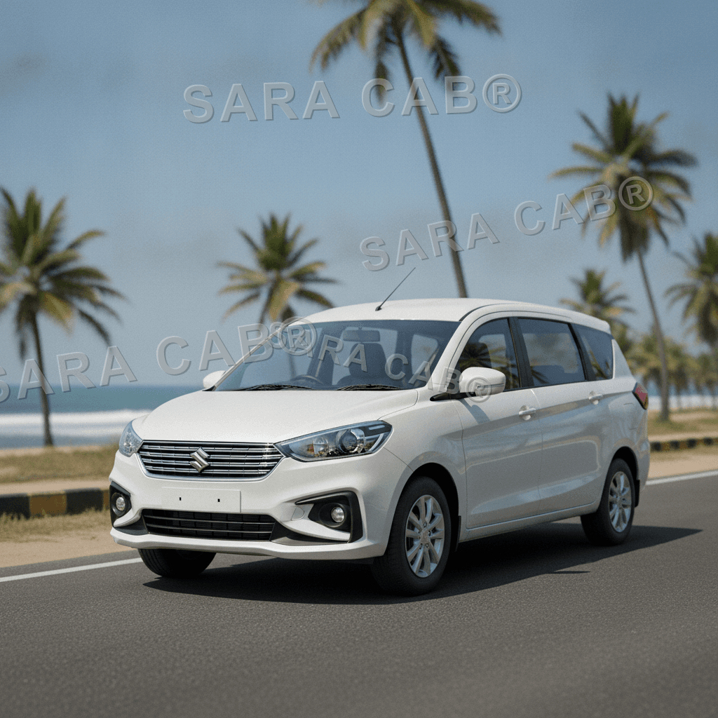 White Maruti Ertiga taxi in Chennai, chauffeur-driven family MPV with SARA CAB