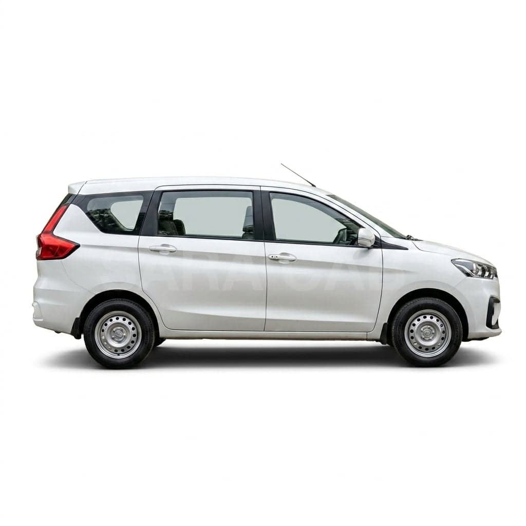 White Maruti Ertiga MPV taxi in Coimbatore, chauffeur-driven with SARA CAB