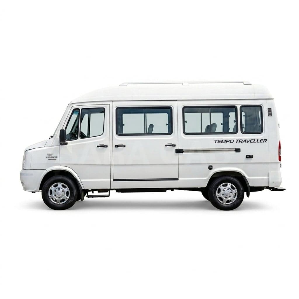 White Force Tempo Traveller 12 seater available for chauffeur-driven hire with SARA CAB